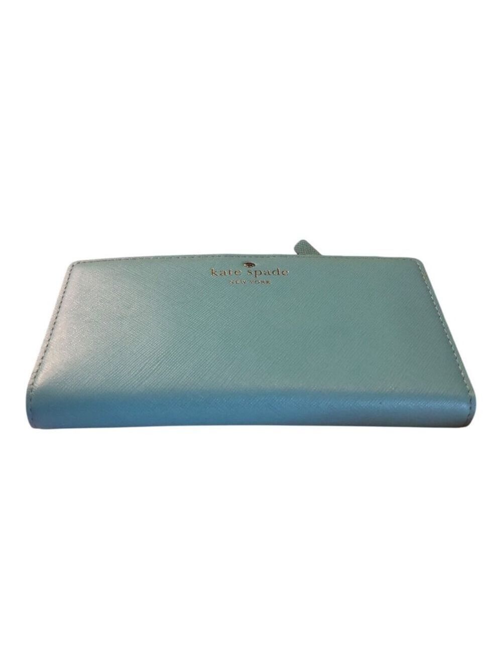 Kate Spade Mikas Pond Robinsegg Crosshatch Leather Wallet NWT